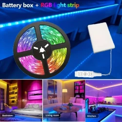 199.9/500.13 cm RGB Smart LED Strip – 5V-3535 Indoor/Outdoor Strip with 3-Key Remote Control, Battery Box (No Battery Included), Perfect for Bedroom, Living Room, Party Decoration, Ideal Gift