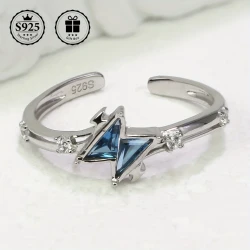 Adjustable S925 Silvery Ring with Elegant Blue Triangle Zirconia Faux Gemstones – Perfect for Engagement, Weddings, Gifts, and Everyday Elegance