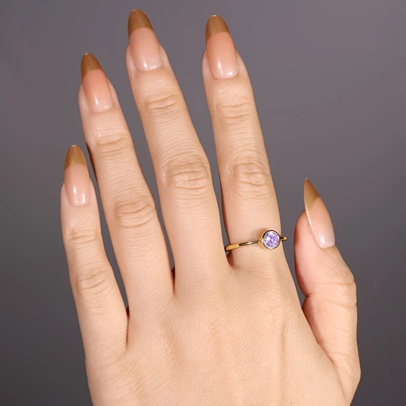Golden Light Reflecting Amethyst Small Round Amethyst Mystery Light Halo S925 Silver 0.1 Carat Adjustable Opening Ring for Women – Light Luxury, High-End Design, Perfect for Daily Wear and Special Occasions