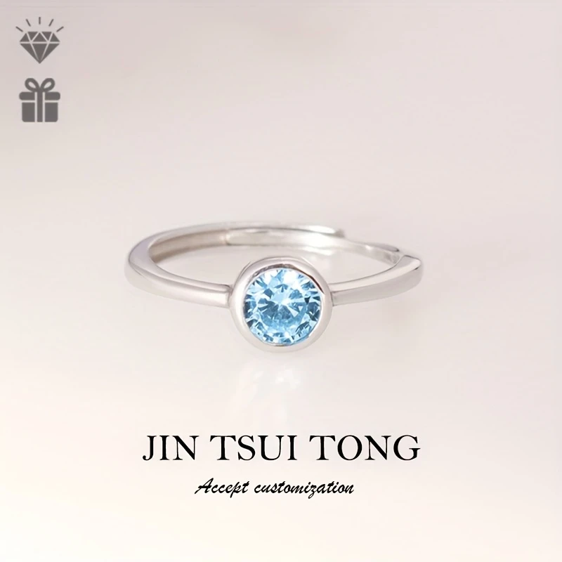 Sterling Silvery Charm Ring with Sparkling Blue Zirconia – Elegant Design for Women, Perfect for Daily Wear and Special Occasions