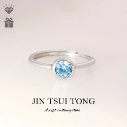 Sterling Silvery Charm Ring with Sparkling Blue Zirconia – Elegant Design for Women, Perfect for Daily Wear and Special Occasions