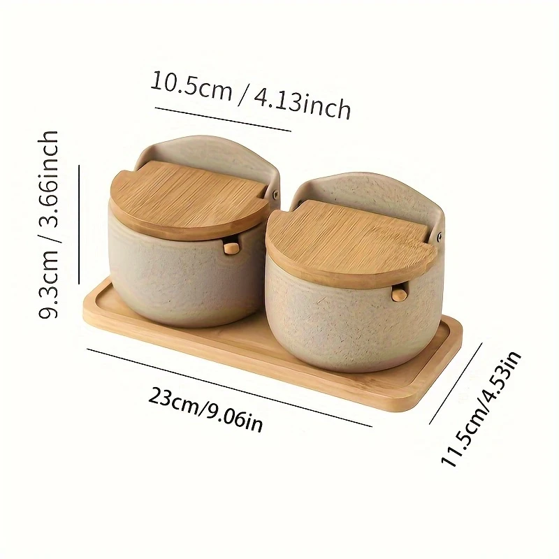 Japanese Ceramic Bamboo and Wood Lid Seasoning Jar Set – Elegant and Practical Storage for Salt, Sugar, and Spices