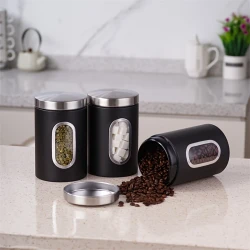3pcs Black/Gray Food Containers for Coffee, Sugar, Tea, and Beans – Airtight Storage Cans for Kitchen Organization