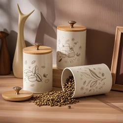 3pcs/Set Coffee, Sugar, Tea Storage Jar with Bamboo Lid – Airtight Round Containers for Kitchen Countertops