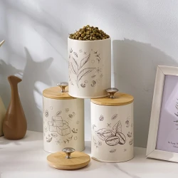3pcs/Set Coffee, Sugar, Tea Storage Jar with Bamboo Lid – Airtight Round Containers for Kitchen Countertops