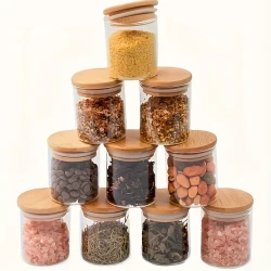 1SET-12-6-4pcs Glass Storage Jars with Bamboo Lids – Airtight Food Containers for Tea, Coffee Beans, Sugar, Cookies, and More Product Overview