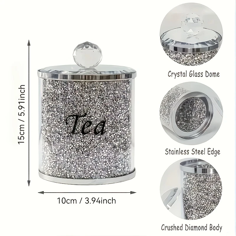 1 Set of 3 Pcs Glass Candy Jar – European Style Crystal Glass Tea, Coffee, Sugar, Dried Fruit, and Seasoning Storage Jar Set