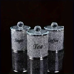 1 Set of 3 Pcs Glass Candy Jar – European Style Crystal Glass Tea, Coffee, Sugar, Dried Fruit, and Seasoning Storage Jar Set
