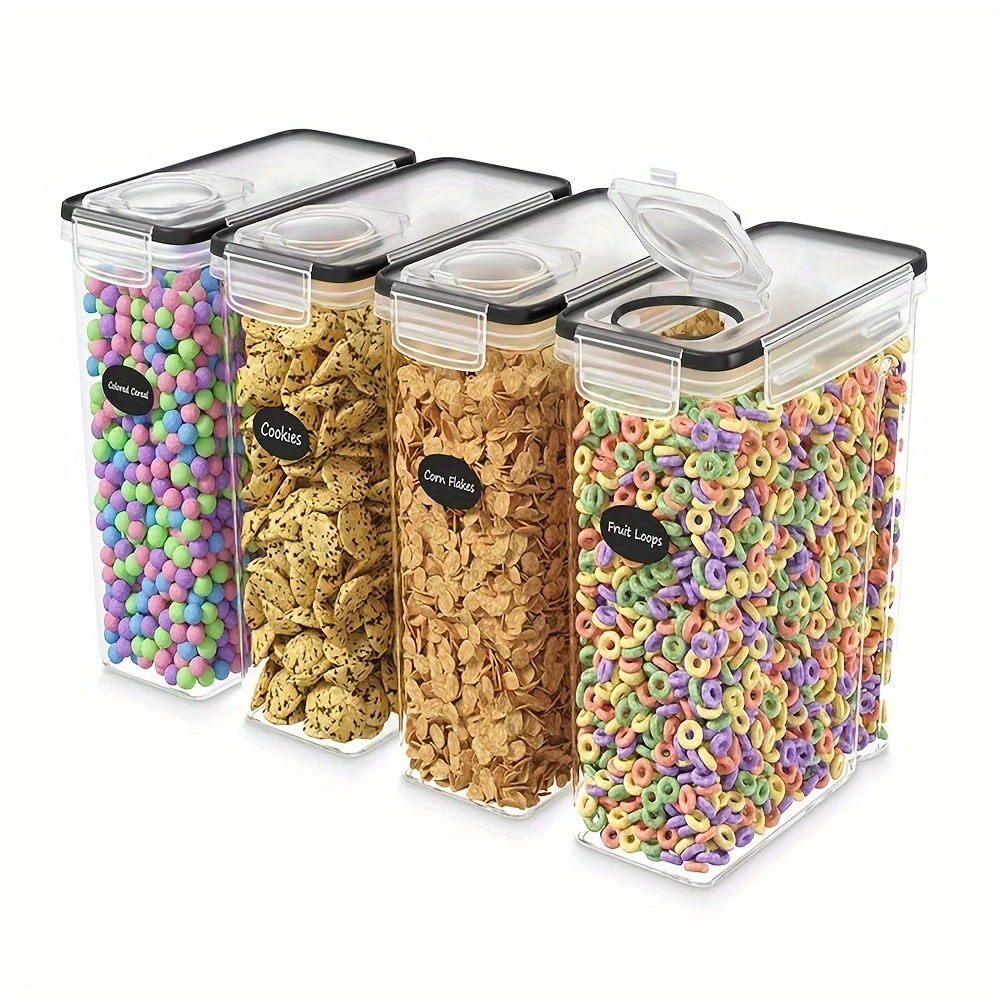 4-Piece 2.5L Airtight Kitchen Storage Containers Set – Clear, BPA-Free, Leak-Proof, Stackable, and Space-Saving Storage for Dry Goods, Nuts, Beans, Cereals, Snacks, Flour, Sugar, Coffee, Tea, and Pet Food