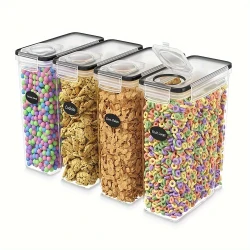 4-Piece 2.5L Airtight Kitchen Storage Containers Set – Clear, BPA-Free, Leak-Proof, Stackable, and Space-Saving Storage for Dry Goods, Nuts, Beans, Cereals, Snacks, Flour, Sugar, Coffee, Tea, and Pet Food
