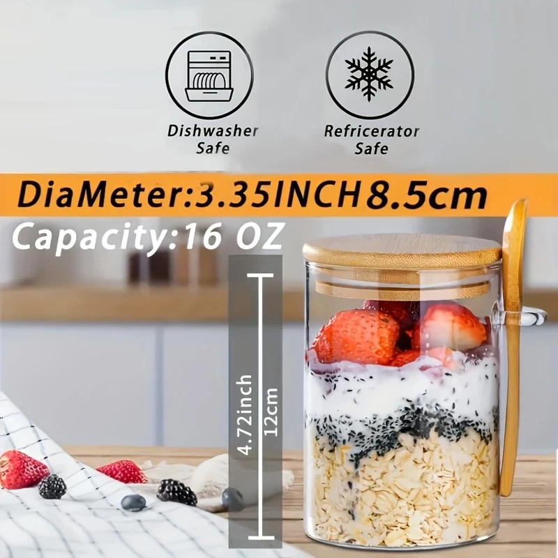 [Oatmeal Cup Container] 2pcs/4pcs 16oz Oatmeal Cup with Lid and Spoon – Meal Preparation Container for Chia Seed, Pudding, Yogurt, Salad, Cereal, and More