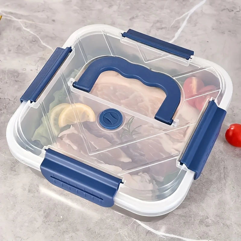 4pcs Stainless Steel Leakproof Food Storage Container with Blue Lid – Microwave Safe, Reusable, Ideal for Refrigerator & Bento Boxes, Kitchen Essentials, Universal Fit for Outdoor Cooking & Meal Prep