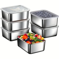 5pcs Stainless Steel Food Storage Container Set – Square, Manual Lid, Hand Wash – Perfect for Meal Preparation, Outdoor Picnics, and Food Distribution