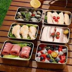 5pcs Stainless Steel Food Storage Container Set – Square, Manual Lid, Hand Wash – Perfect for Meal Preparation, Outdoor Picnics, and Food Distribution
