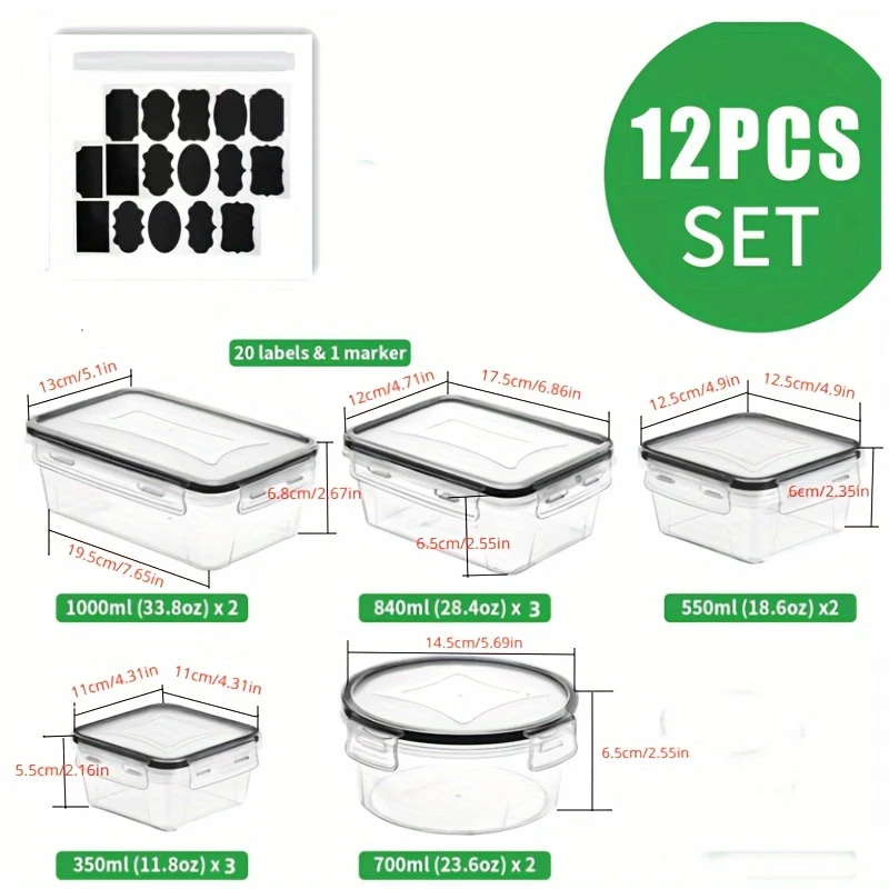 LDQ 12pcs BPA-Free Leak-Proof Food Storage Set – Airtight PP Containers with Snap Lock, Microwave Safe for Fresh Produce, Snacks, and More