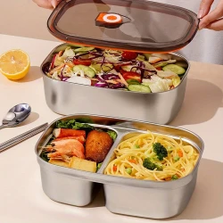 BAIJL Stainless Steel Lunch Box Set with Leak-Proof Seals, Stackable, Dishwasher Safe – Microwave & Oven Safe, Round Food Storage Containers for Work, Adult Bento Box, Outdoor Camping