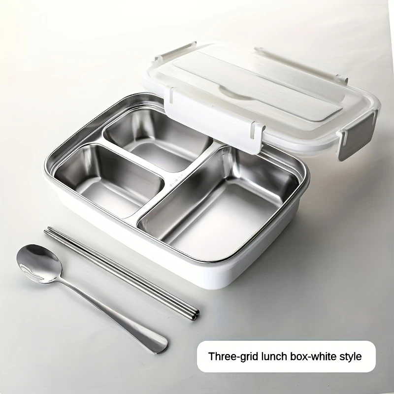 Leak-Proof Stainless Steel 3-Compartment Lunch Box – Durable, Easy-Clean Bento Container for Students & Office Workers, Microwave Safe