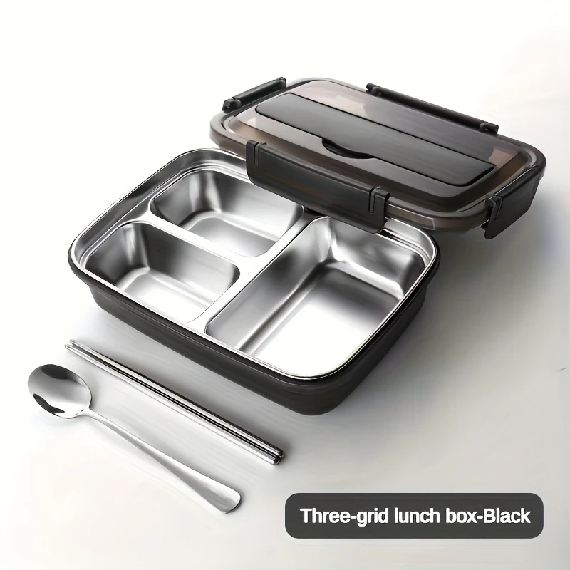 Leak-Proof Stainless Steel 3-Compartment Lunch Box – Durable, Easy-Clean Bento Container for Students & Office Workers, Microwave Safe