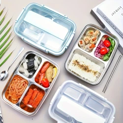 Leak-Proof Stainless Steel 3-Compartment Lunch Box – Durable, Easy-Clean Bento Container for Students & Office Workers, Microwave Safe