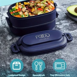 LDQ Stackable Lunch Box with Utensils – Leakproof, Microwave Safe, 1550ml Bento Box for Work & Outdoor Use – Meal Prep Container with Compartments for Salads, Pasta, Veggies