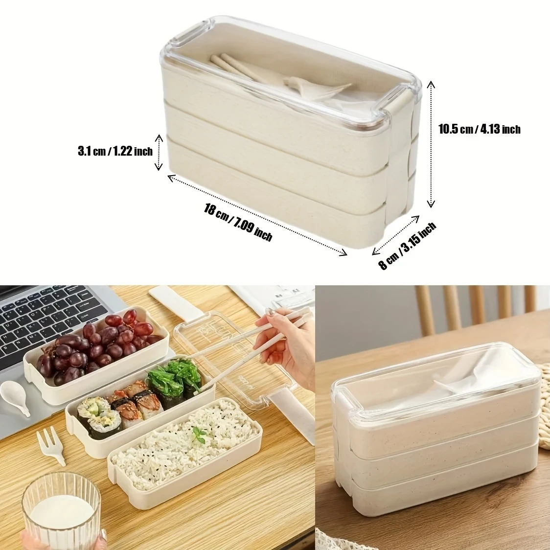 Premium 3-Tier Bento Lunch Box with Cutlery – Stackable 3-Compartment Meal Prep Container, Dishwasher/Microwave Safe, Ideal for Work, School, and Meal Prep