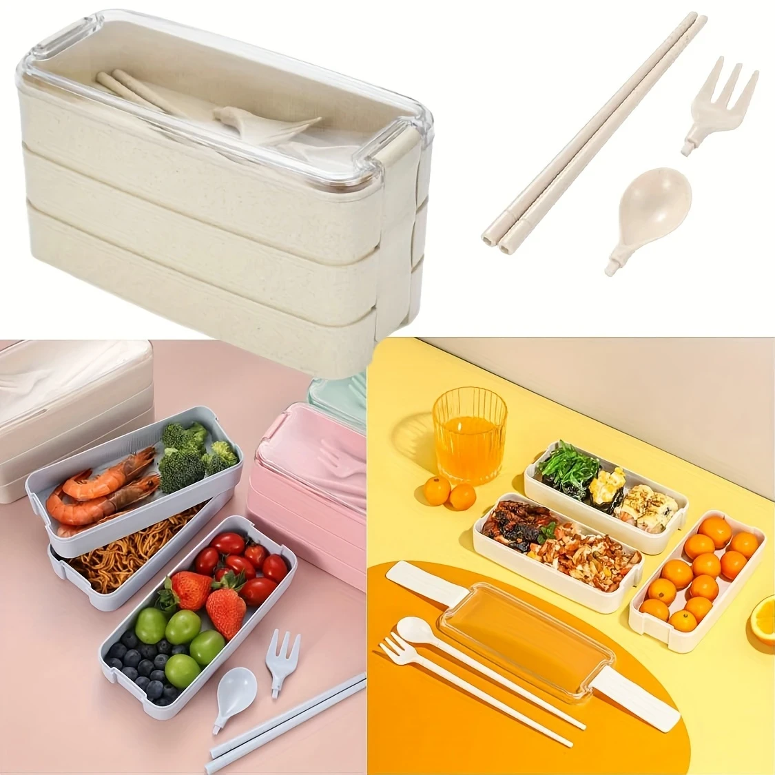 Premium 3-Tier Bento Lunch Box with Cutlery – Stackable 3-Compartment Meal Prep Container, Dishwasher/Microwave Safe, Ideal for Work, School, and Meal Prep