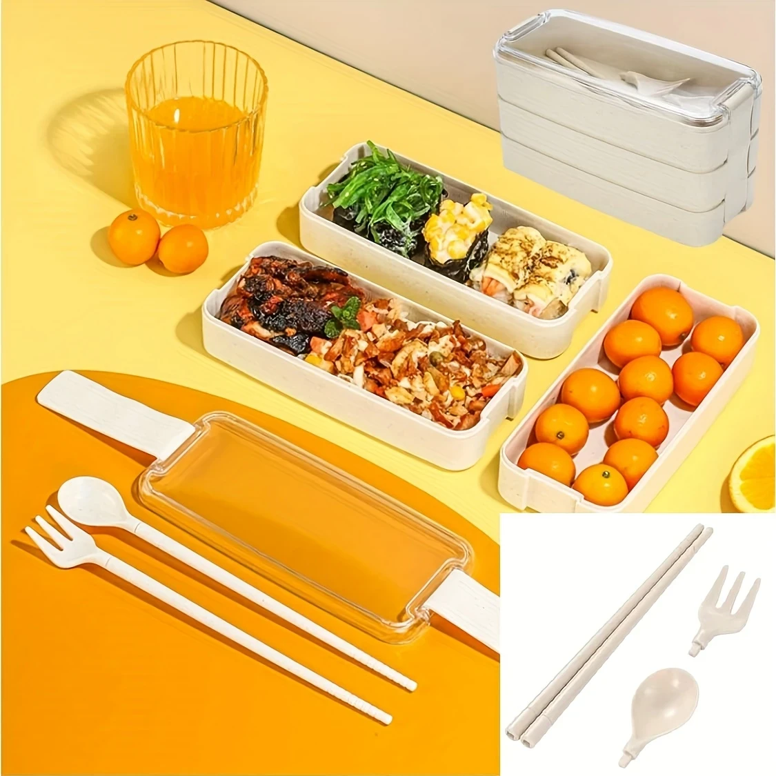 Premium 3-Tier Bento Lunch Box with Cutlery – Stackable 3-Compartment Meal Prep Container, Dishwasher/Microwave Safe, Ideal for Work, School, and Meal Prep