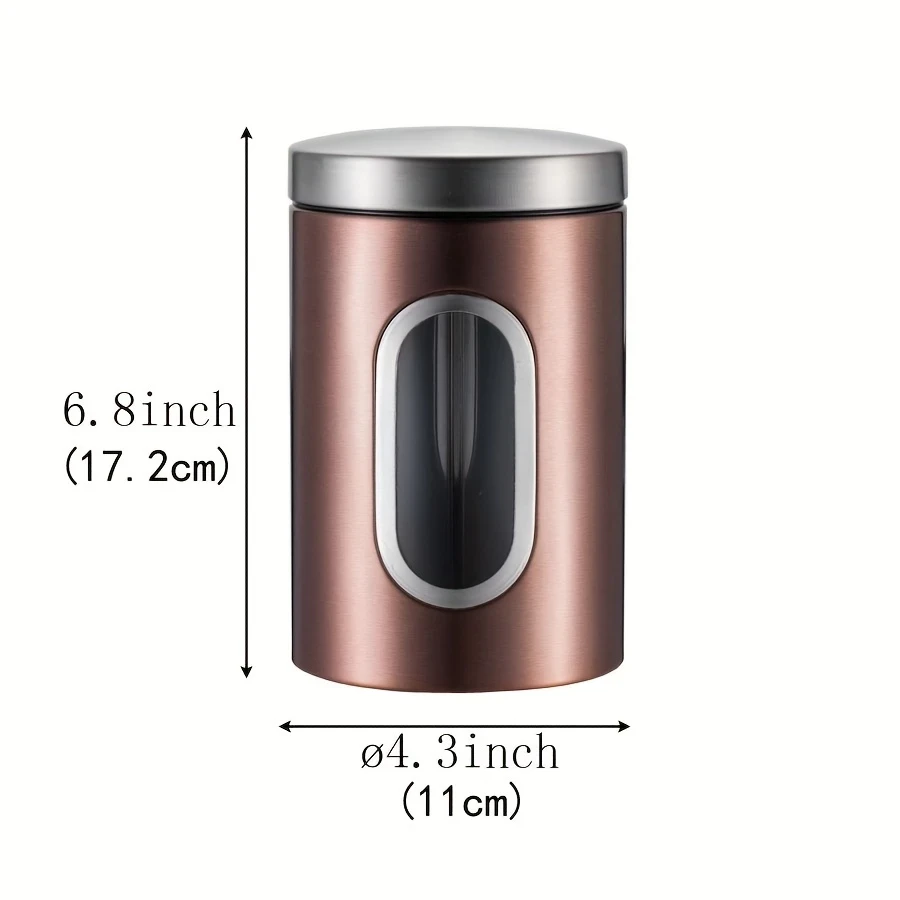 Set of Three Clear Copper Stainless Steel Airtight Containers with Visible Capacity Windows – The Perfect Storage Solution for Your Kitchen