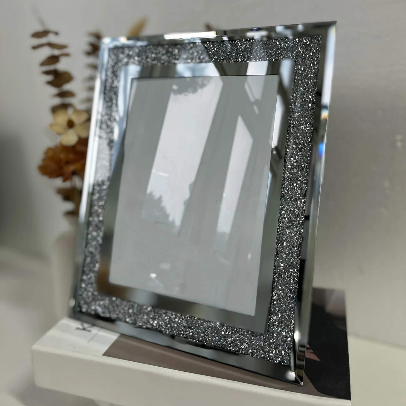 Glam Crystal Glass Diamond Silver Mirror Picture Frames Set – Elegant Display for Your Cherished Moments
