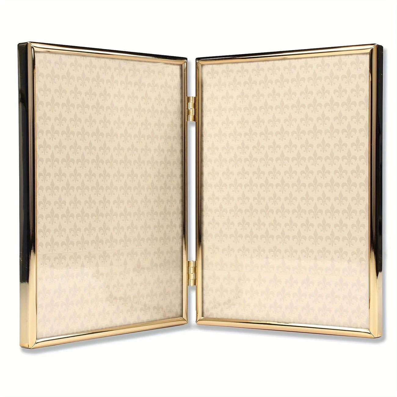 Picture Frame Double Hinged Gold Metal Thin Edge Frame with High Definition Glass Front – Folding Frames Stand Vertically on Tabletop for Portraits & Landscapes
