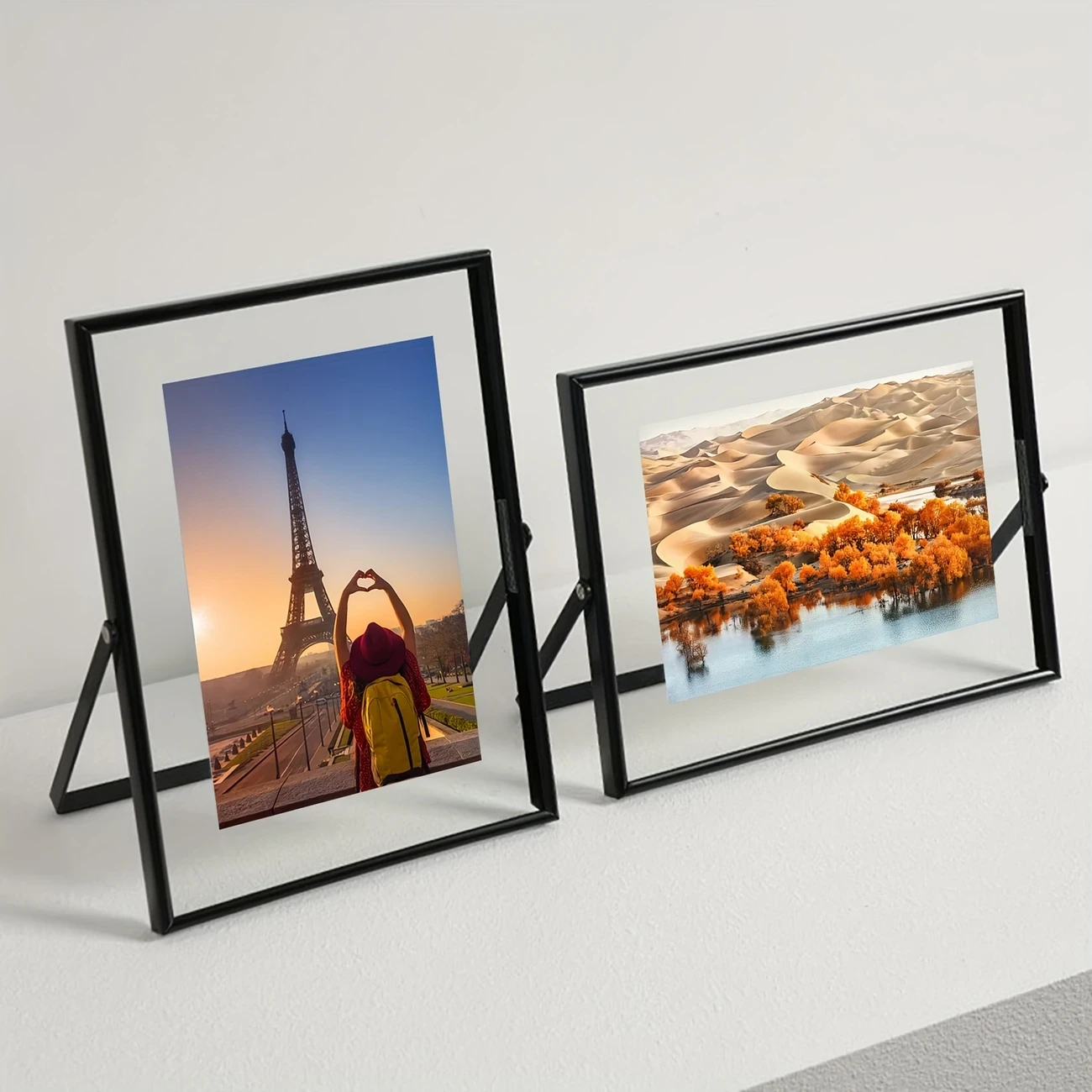 1pc Minimally Modern Style Metal Frame with Glass – Double-layer High Transparency Genuine Glass, Coated Anti-Rust Metal Frame, Suspended Display Effect Narrow Edge Picture Frame (Picture Core Randomly)