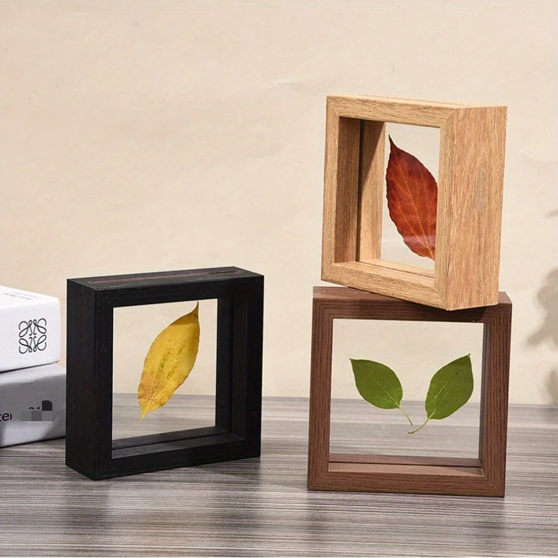 3pcs Wood Creative Double-Sided Glass Plant Specimen Photo Frame – New Chinese Stereo Frame, Transparent Wood Photo Frame for Artistic Display
