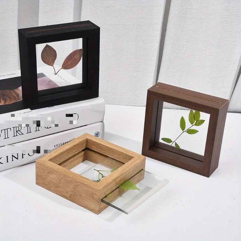 3pcs Wood Creative Double-Sided Glass Plant Specimen Photo Frame – New Chinese Stereo Frame, Transparent Wood Photo Frame for Artistic Display