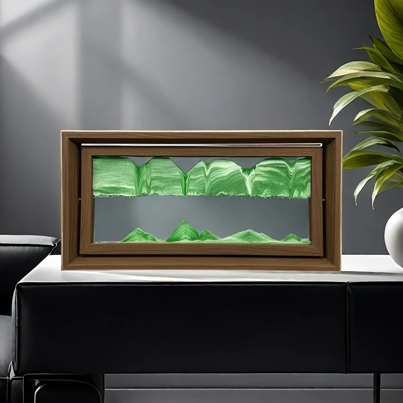 1pc 38.1cm Green High-end Furniture Decoration Unique Glass Artwork – Independent Packaging Large Size 3D Sand Painting, Flippable Wooden Picture Frame, Exquisite Desktop Ornament, Suitable for Living Room, Dining Table, TV Cabinet, Office Relaxation Deco