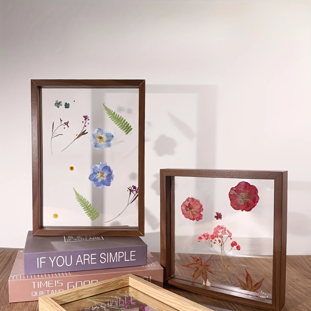 3pcs 6inch Brown Creative Wooden DIY Pressed Flower Tree Leaf Specimen Frames – Transparent Glass, Classic Oblong Vertical Wooden Frame with Mounting for Family Photos, Birthday & Christmas Gifts, Collecting Memorable Moments