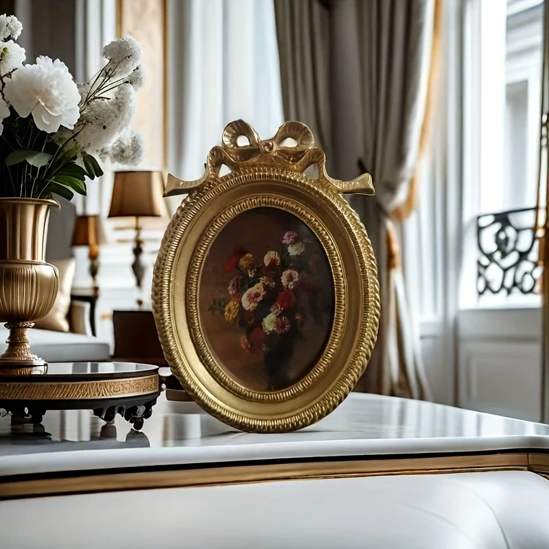 1pc Retro Copper Frame – Retro Copper and Golden Glass Oval Frame | Elegant European Decorative Arts and Crafts | Perfect for Living Room, Unique Gift Ideas, Ideal for Room Decoration