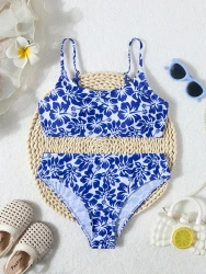 Teenage Printed Bikini Set with Round Neck Women's Swimwear