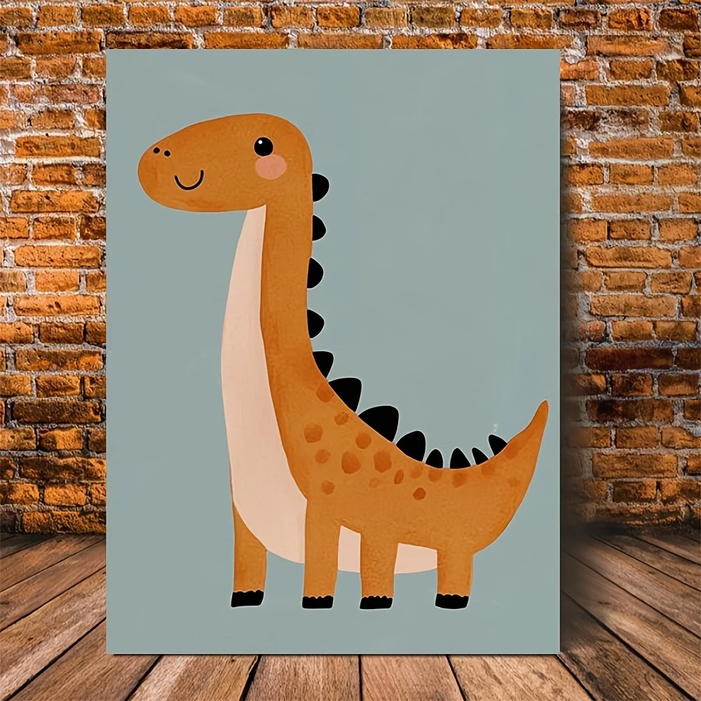 1pc Whimsical Orange Giraffe-Dinosaur Canvas Wall Art - Playful Nursery Decor