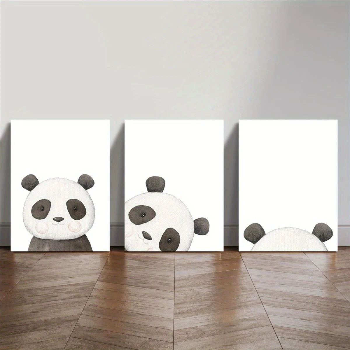 3pcs Wood Frame Canvas Print Decorative Painting – Watercolor Cartoon Panda Painting