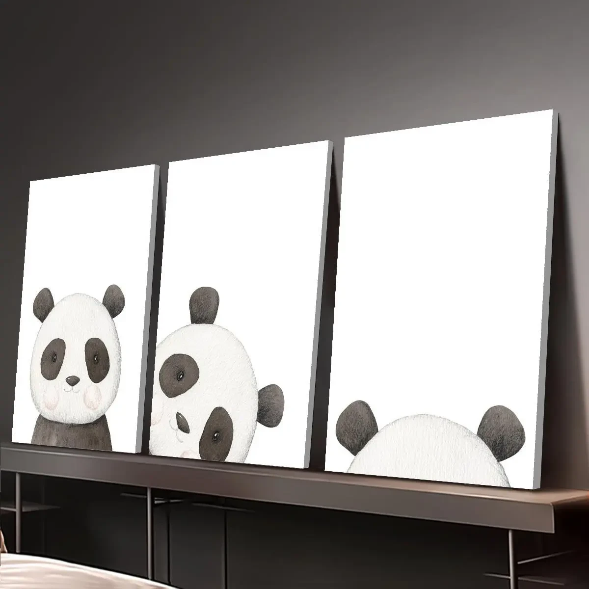 3pcs Wood Frame Canvas Print Decorative Painting – Watercolor Cartoon Panda Painting