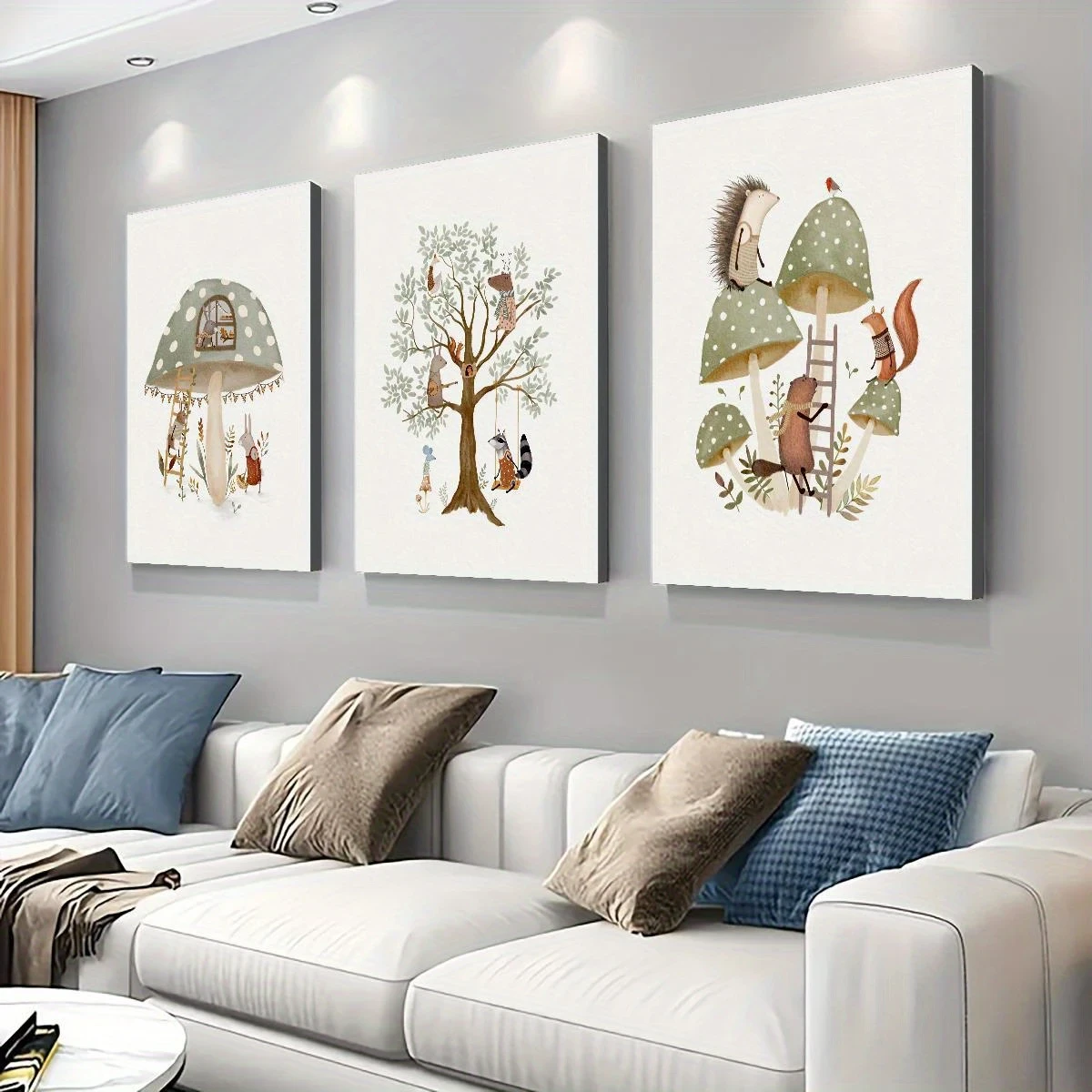 3pcs Wooden Framed Whimsical Art Prints – Woodland Animal Murals