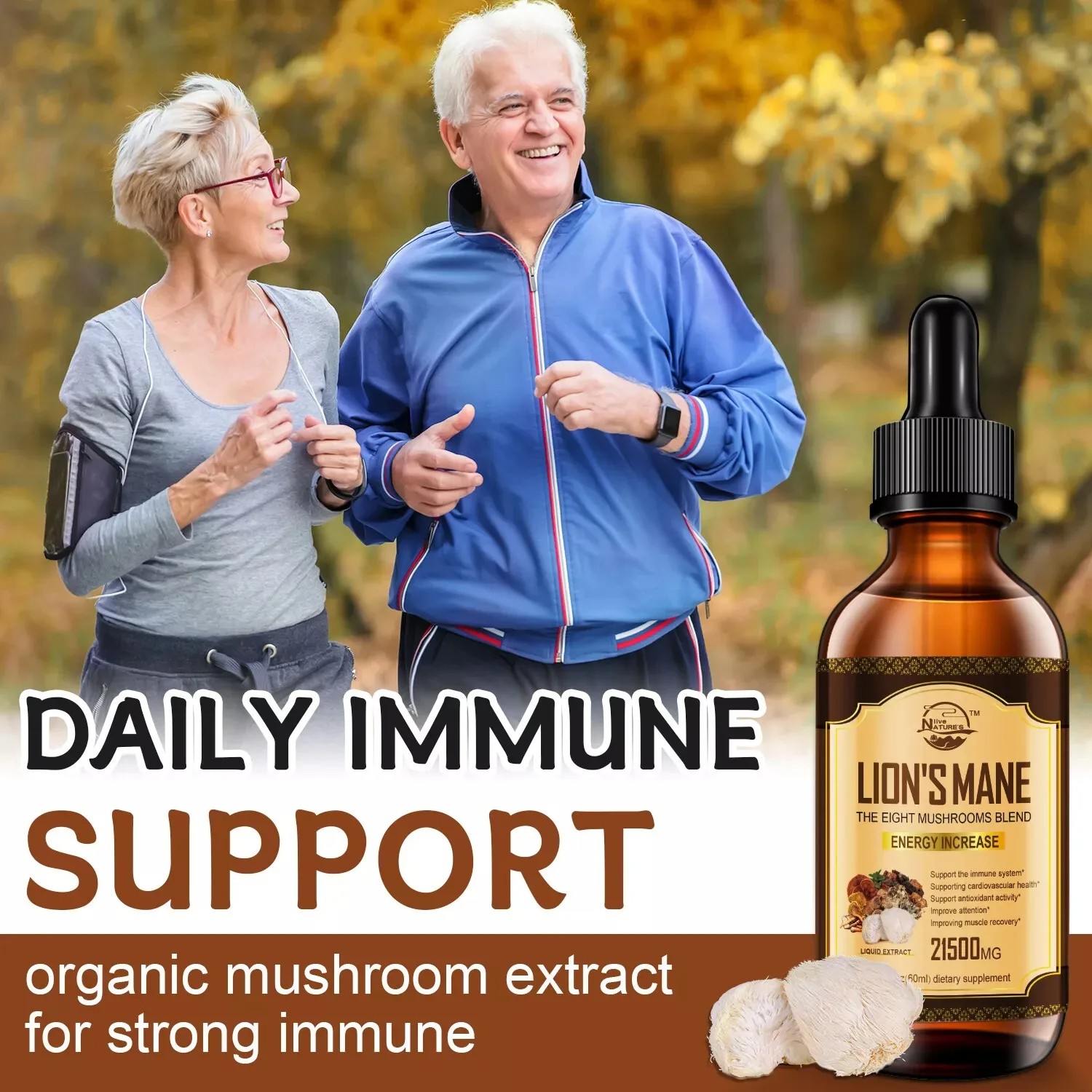 60ml Lion’s Mane, Chaga Mushroom Complex Reishi Extract Liquid Herbal Drops