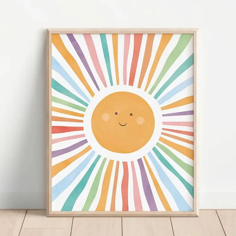 Smiling Sun Watercolor Wall Art Print – A Bright and Cheerful Addition to Your Child’s Room
