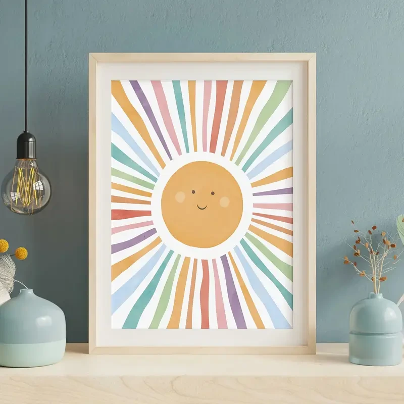 Smiling Sun Watercolor Wall Art Print – A Bright and Cheerful Addition to Your Child’s Room
