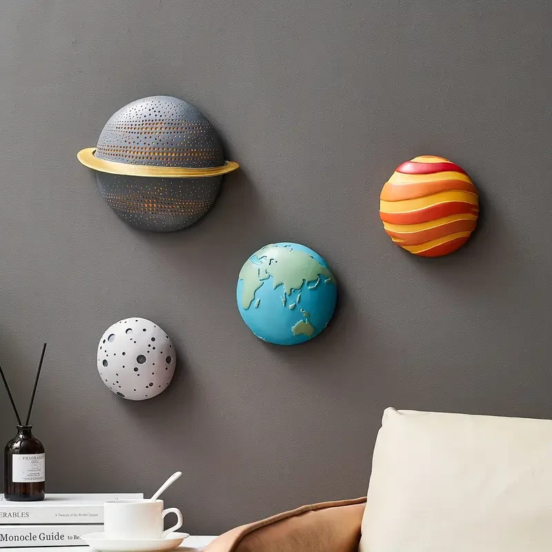 4pcs Modern Outer Space Planets Wall Decor – 3D Planet Earth Solar System Sculptures for a Celestial-Themed Room