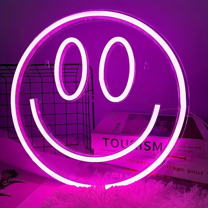 Yellow Smile Face Neon Sign – LED Neon Light Wall Decor for Kids’ Rooms, Bedrooms, and Parties