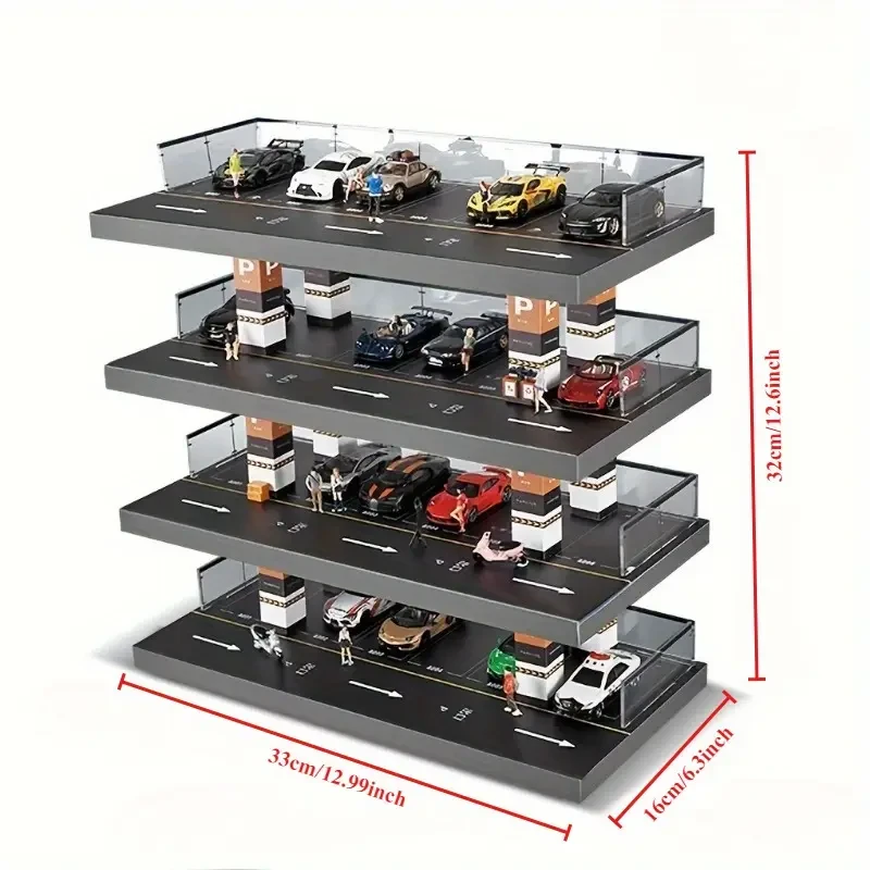 4-Tier 1/64 Scale Acrylic Parking Garage Display with Solid Wood – Transparent Collection & Storage Cabinet for Die-Cast Cars, Educational Stacking Toy, Easy Organization, Ideal for Collectors Ages 14+