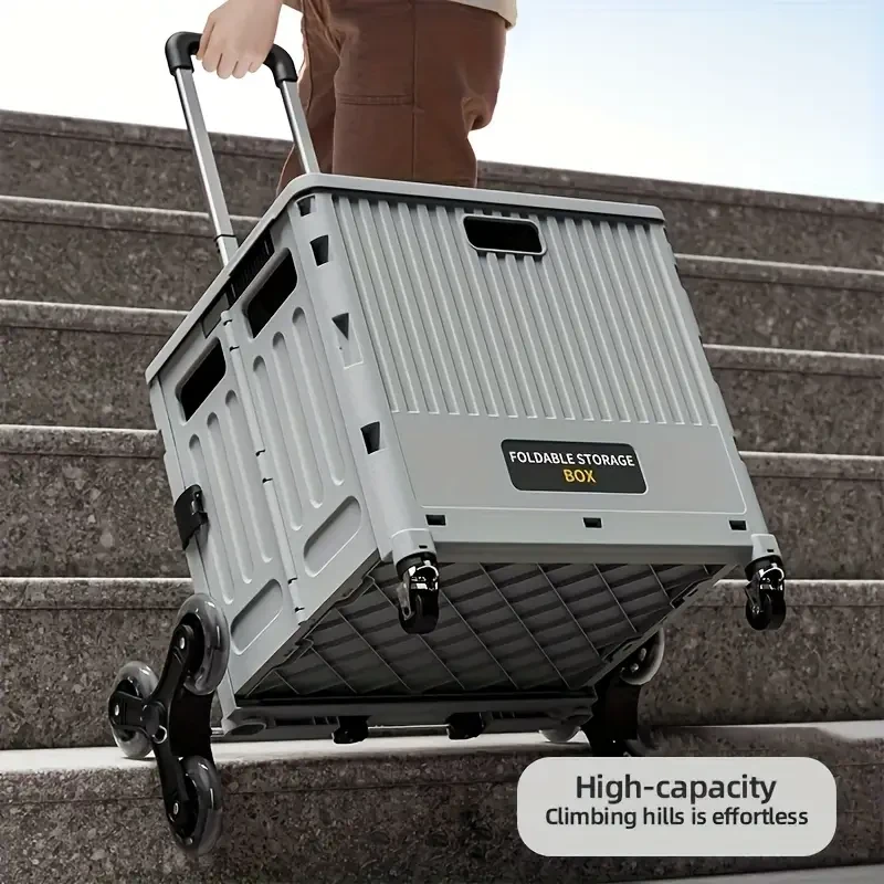 Foldable Grey Outdoor Storage Box with Multi-Wheel and Adjustable Handle – High-Capacity, Waterproof, Lightweight, and Portable Storage Solution for Gardens and Patios
