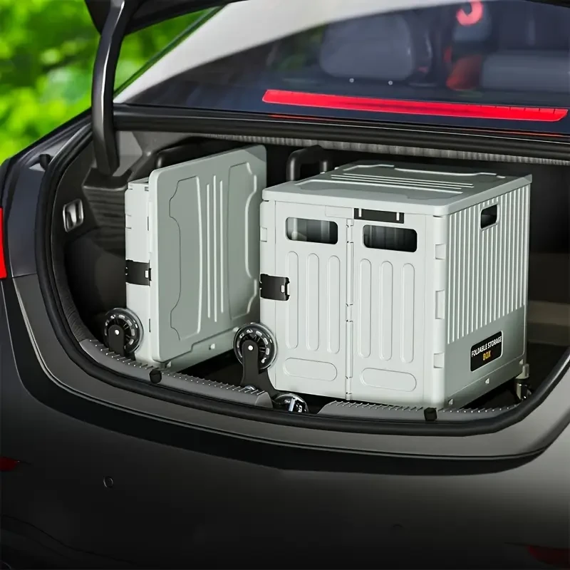 Foldable Grey Outdoor Storage Box with Multi-Wheel and Adjustable Handle – High-Capacity, Waterproof, Lightweight, and Portable Storage Solution for Gardens and Patios