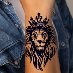 3-Pack Lion King Temporary Tattoos – Semi-Permanent Realistic Navy Blue Body Art, Crowned Lion Design, Long-Lasting 1-2 Weeks, 10.16x13.97 cm, for Adults